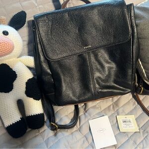 Fossil Claire leather black backpack.